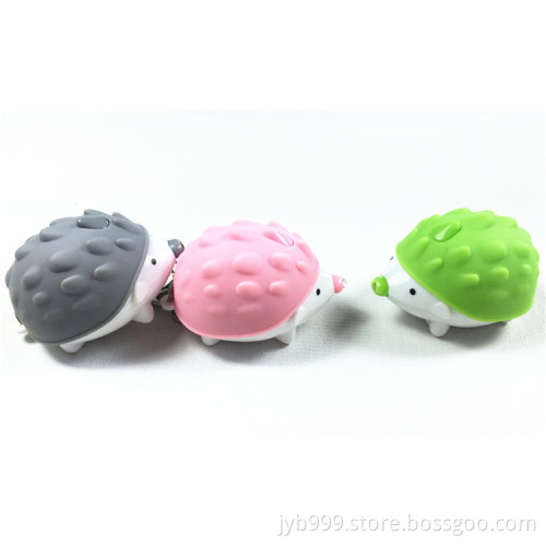new cute designs animals shaped plastic hedgehog LED keychain